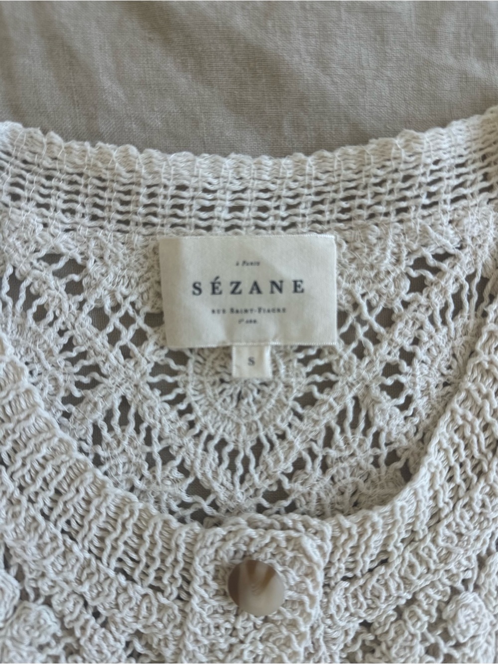 Sezane Ron Tank BlouseCrochet Knit Button Front Vest in Ecru - Picture 4 of 9